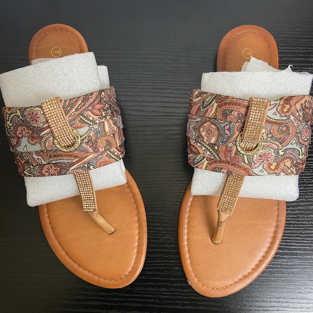 Womens Palms Peach & Gold Paisley Print Sandal 11